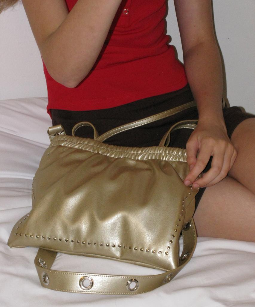 Partimento Women 2Way Studded Shirred Flat Bag_Gold