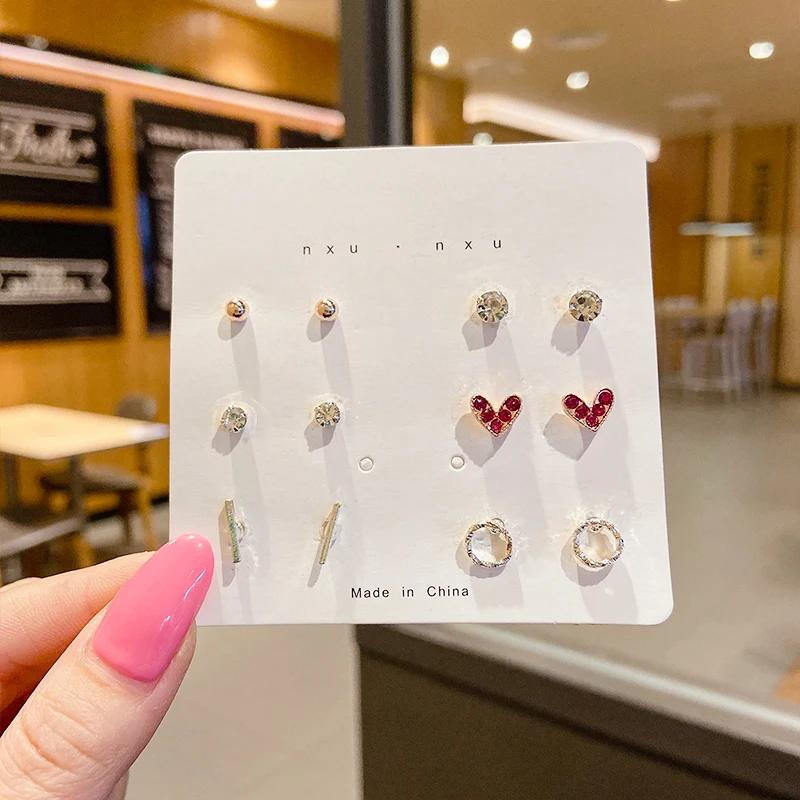 Korean Version Of The Hot Sale Af Aweek Earrings Set 7 Pairs Of Simple And Sweet Earrings Set Combination Of Week Zircon Gifts