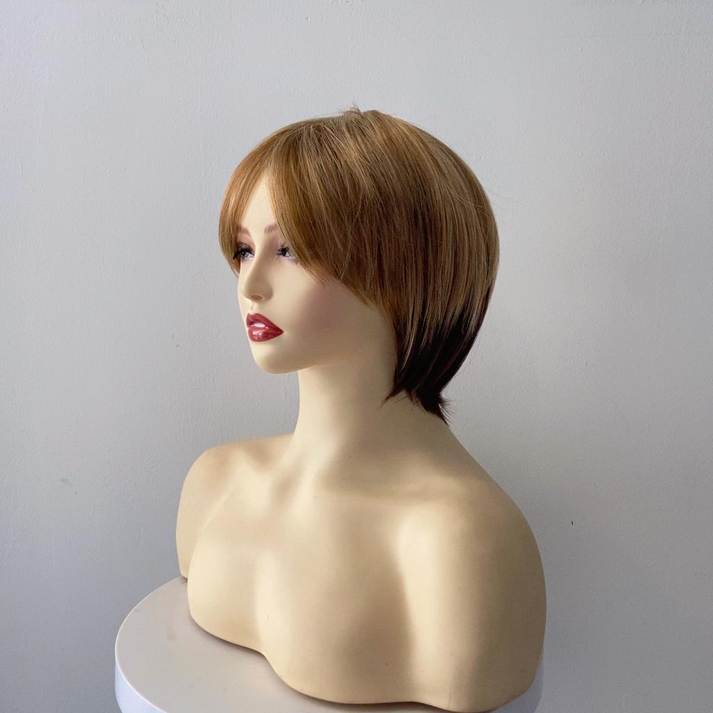 Women's Fashion Short Straight Wig, Brown Mix Highlight High-Temperature Fiber Synthetic Hairpiece