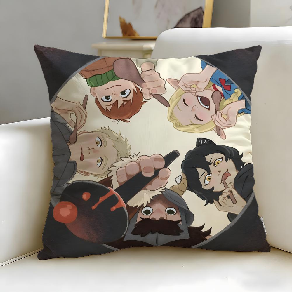 Popular Anime Delicious In Dungeon Cushion Cover Soft EasyWash Pillow Case Versatile for Couch Bed Travel and Office
