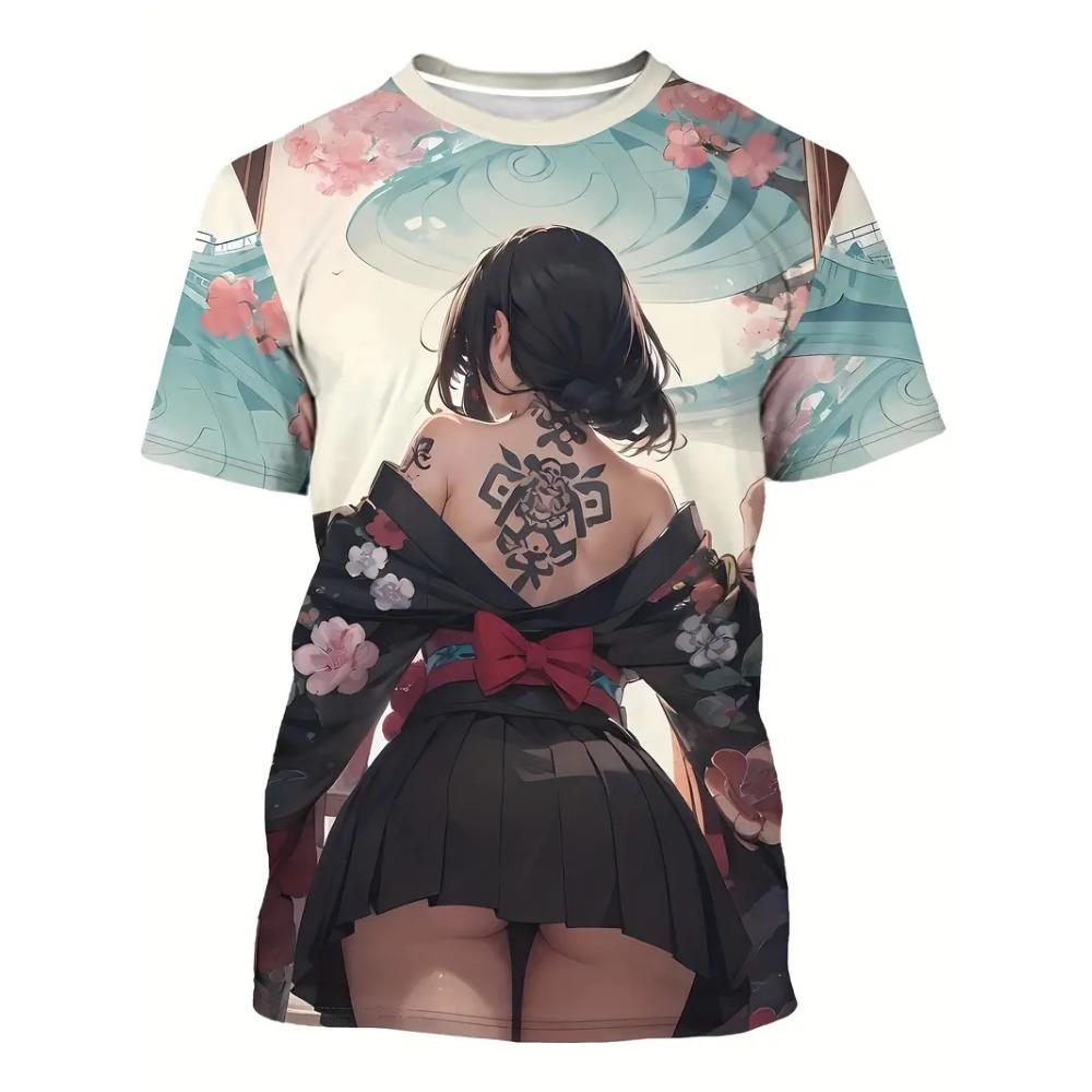 2026 Men's Anime Samurai Girl 3D Printed Fashion T-Shirt for Adults-Street Trend Style Short-Sleeved