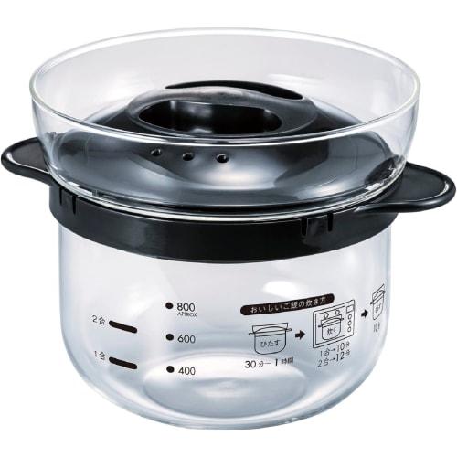 Glass Rice Cooker for Microwave, 1-2 Cup Capacity, Black, Made In Japan, Perfect Gift, XRCN-2-B