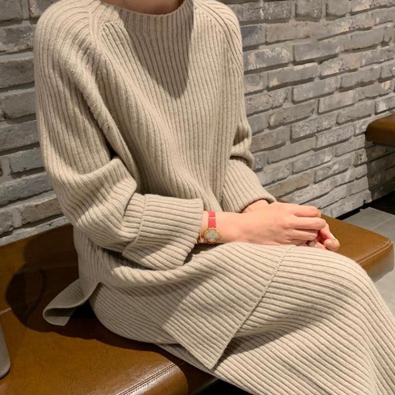 Women Elegant Sweater Suit Elegant Knitted Two Pieces Set Autumn Winter Oversized Pullover and Trousers Suit Female Outfits