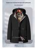 Men's Black Gold Mid-Length Winter Jacket - Thickened, Velvet-Lined, Loose-Fit Dad's Wear