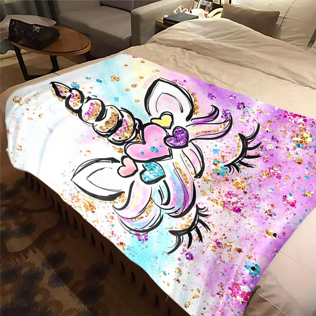 1PC Cute Cartoon Anime Animal Unicorn Blanket, Bed Cover Blanket Sofa Cover All Season Lightweight Home Office Outdoor Nap Multifunctional Blanket