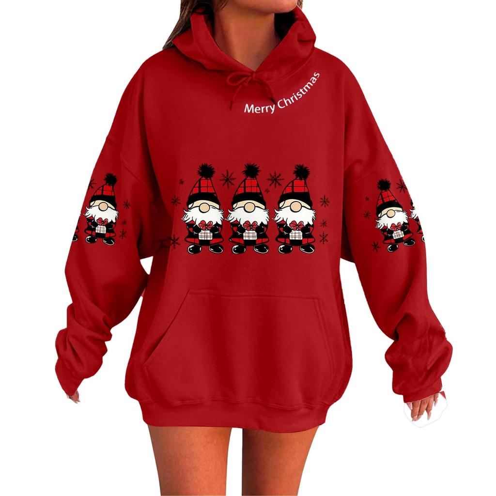 Women's Fashionable Casual Long-Sleeved Christmas Holiday Party Printed Hooded Sweatshirt