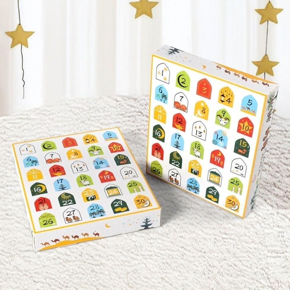 30 Empty Grid Ramadan Advent Calendar Box Cartoon Pattern Quick-release Surprise Gift Box Paper Middle East Theme