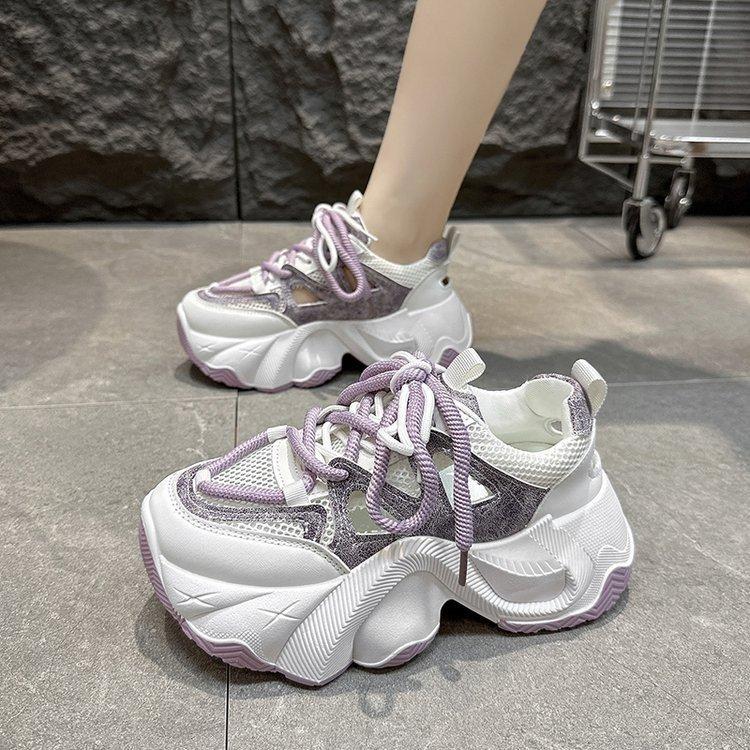 

Autumn muffin shoes women s shoes new thicksoled heightening hollow breathable mesh casual shoes women 39 фіолетовий