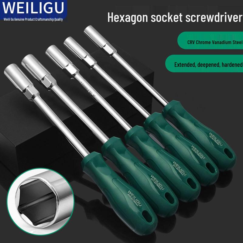 Extended Hex Socket Screwdriver Bit with CRV Head for Nuts & Bolts