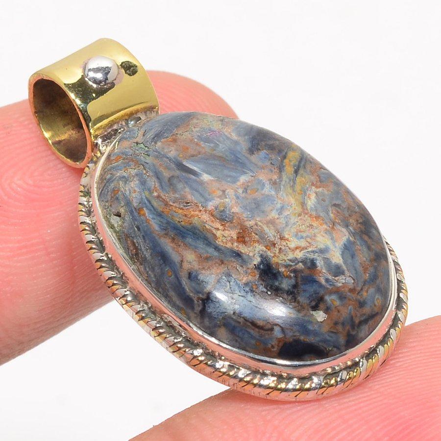 Natürlicher Pietersit Edelstein Zweifarbig 925 Massiv Sterling Silber Anhänger 1.50" T2s10