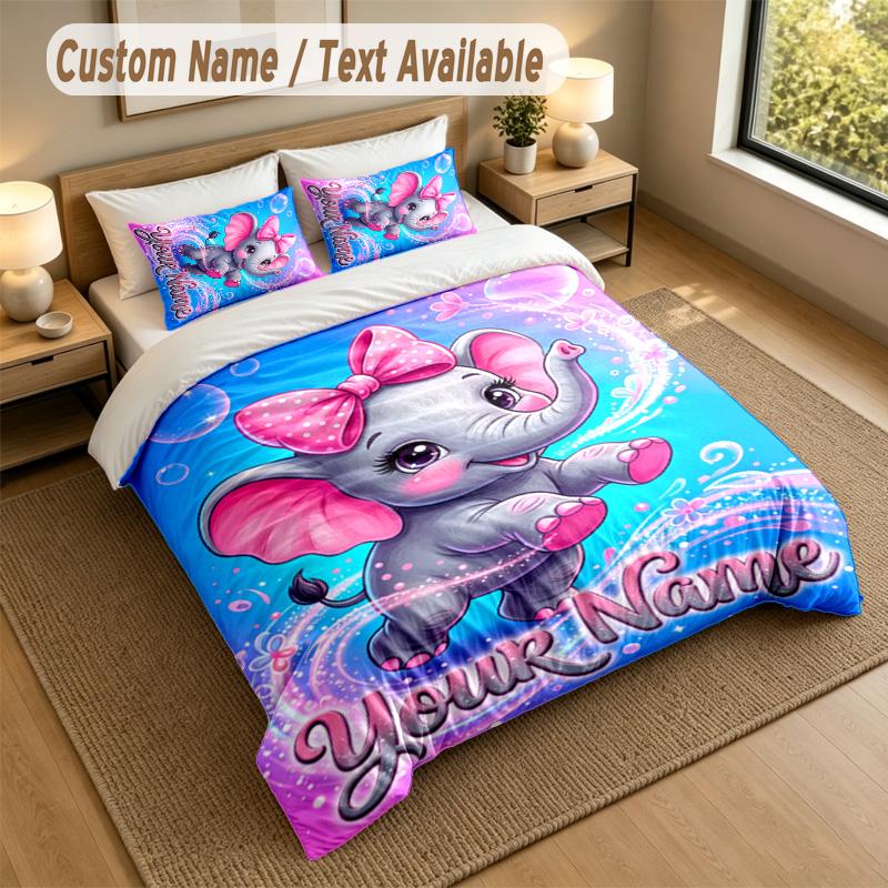 Set Biancheria da Letto Personalizzato a Tema Elefante 3 Pezzi Testo e Nome Personalizzati 1 Lenzuolo 2 Federe Biancheria da Letto per la Casa 1 pezzo