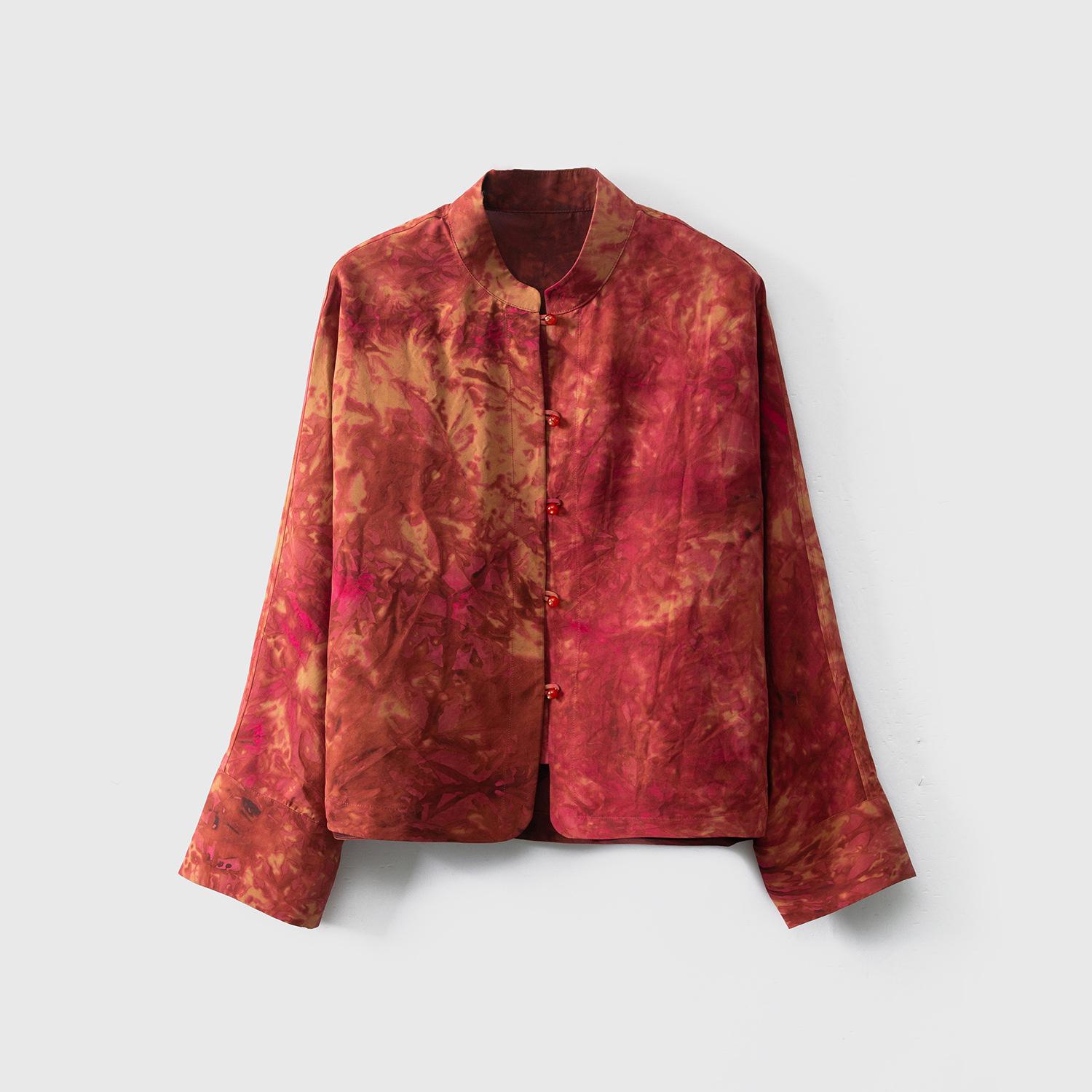 

Двусторонняя куртка из шелка-крекле «Красное облако» - Кардиган из шелковой пряжи «Сянъюнь» ручной окраски L