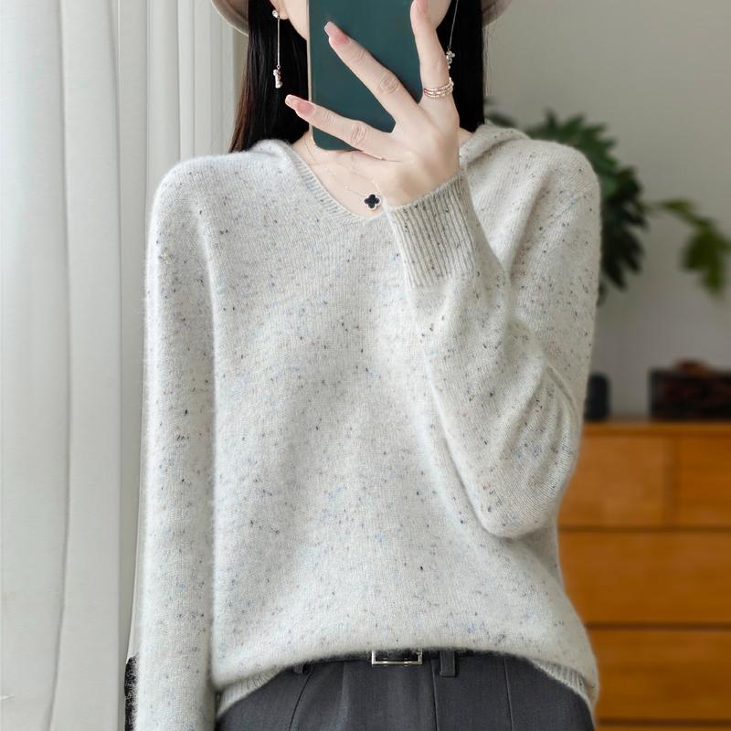 Damer Strikket Hettegenser 100% Ull Genser MODERN NEW SAGA Vinter Strikket Pullover Genser Myke Varme Ullgensere Jumper Strikket Topp
