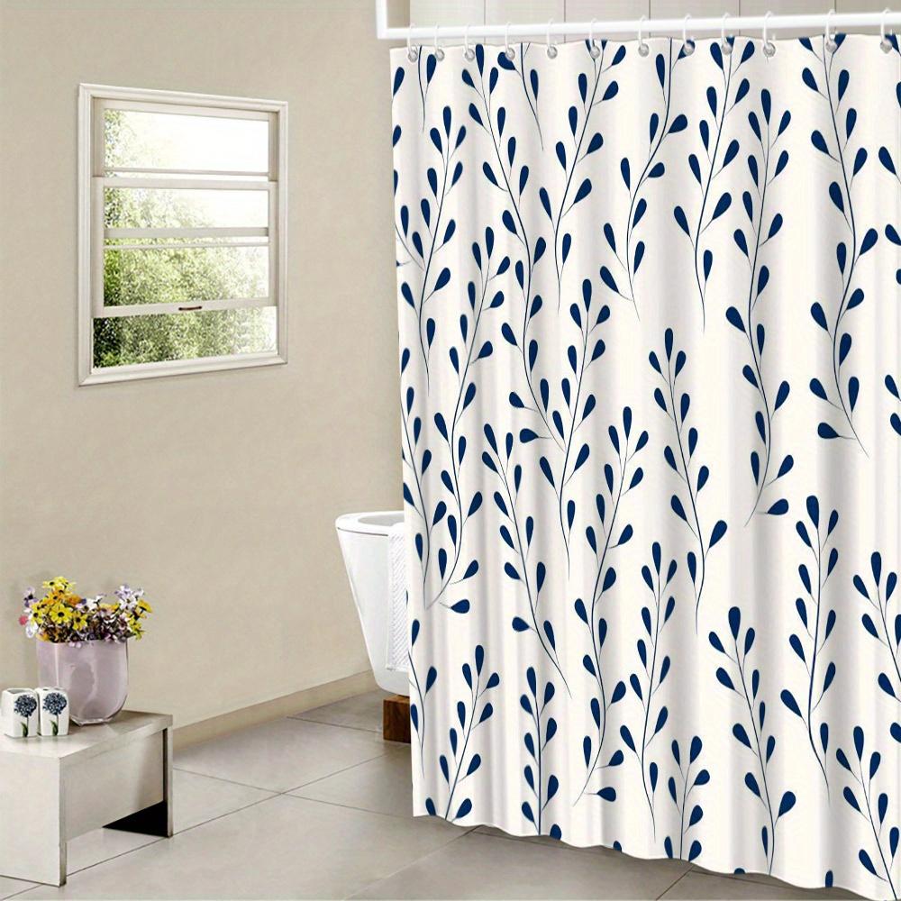 

1pc Elegant Blue Vine Branches Shower Curtain, Delicate Minimalist Design on White Background, Machine Washable 90X180cm