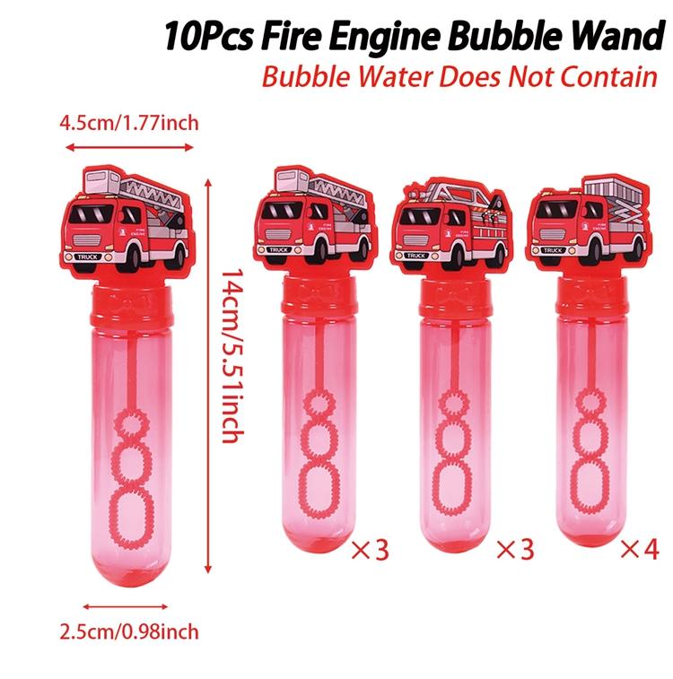 

10pcs Red Fire Truck Bubble Wand Happy Birthday Party Decor Kids Favors Bubble Bottle Wedding Construction Baby Shower Supplies