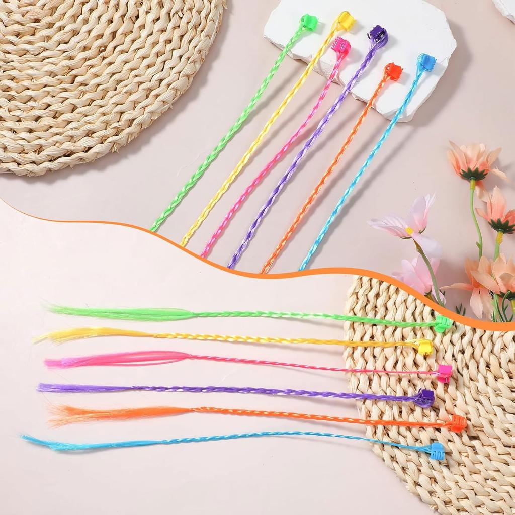 SaveSooo Kids' Braided Hair Extensions, Braid Clips, Kids' Hair Accessories, Kids' Hair Clips, Wigs, Braided Wig Clips (6 Colors, 2 of Each Color)