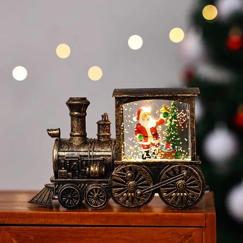 Christmas Luminous Train Ornament Santa Claus Snowman Sparkling Crystal Ball Desktop Lamp Decor Christmas Party Birthday Gifts