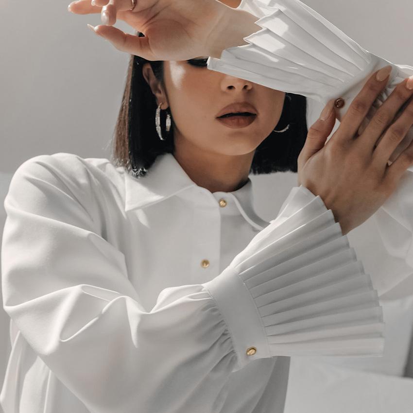 Elegant court French shirt 1116 spring new design ruffle edge white shirt commuter professional women's clothing