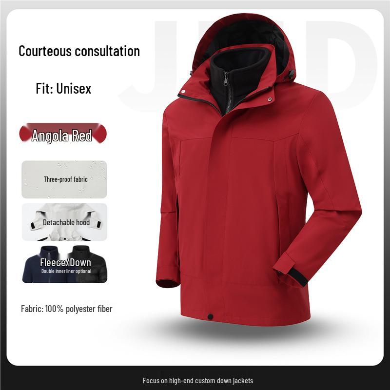 Men s Dark Green Three-in-One Winter Outdoor Jacket with Custom Logo. 2XL