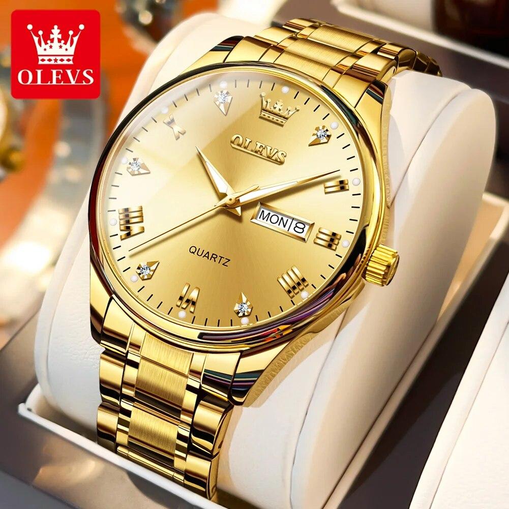 OLEVS 5563 Men's Watch Stainless Steel Waterproof Luminous Classic Business Wristwatch Luxury Diamond Scale Quartz Watch for Men