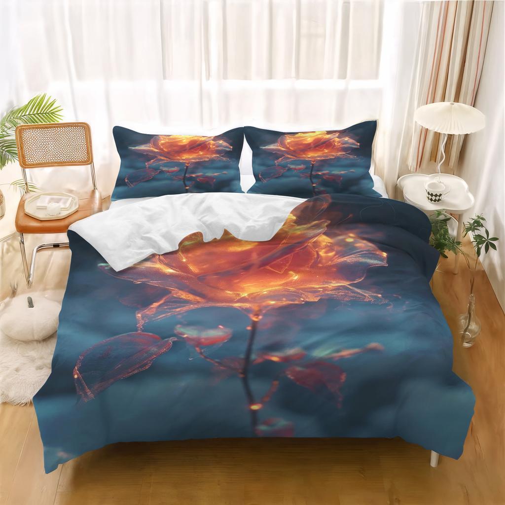 Rose Quilt Cover, Cartoon Duvet, Skin-Friendly, Breathable, 3D Printed Comforter, Warmth Bedding