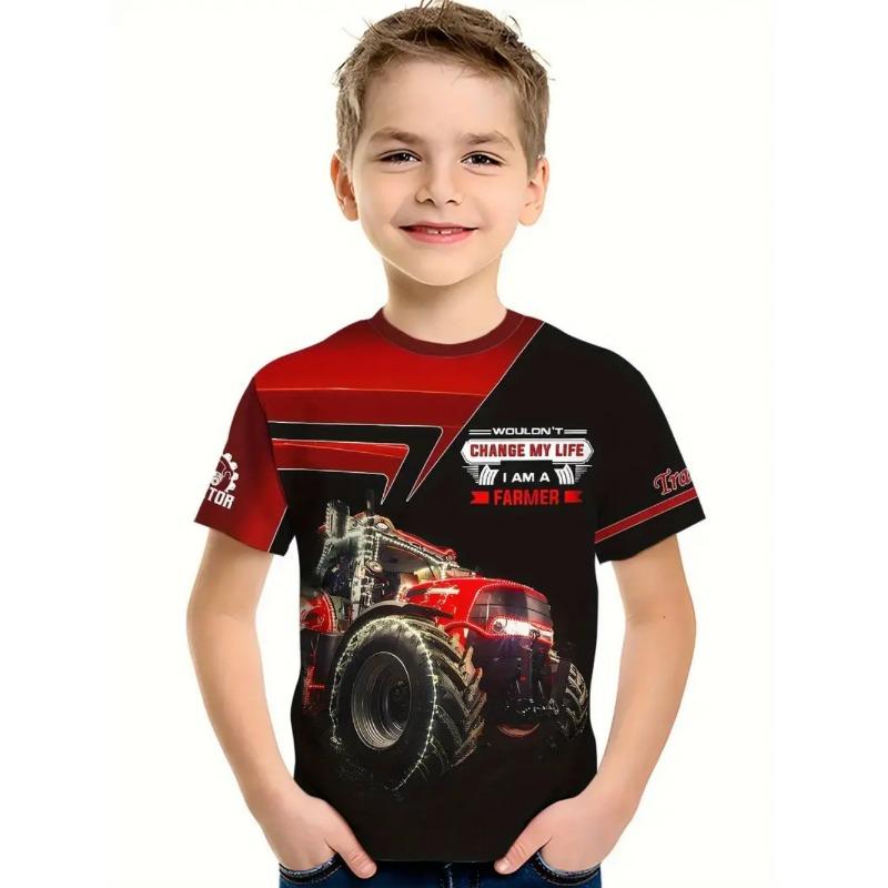 Cool 3D Tractor Print Kids Clothes Boys Tshirt Short Sleeve Fashion Children Summer Clothes Outdoor Active Children's Clothing