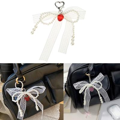Lovely Strawberry Bowknot Phone Strap Charm Pendant with Star Accents Sturdy Handbag Adornment Craft Supplies for Girls