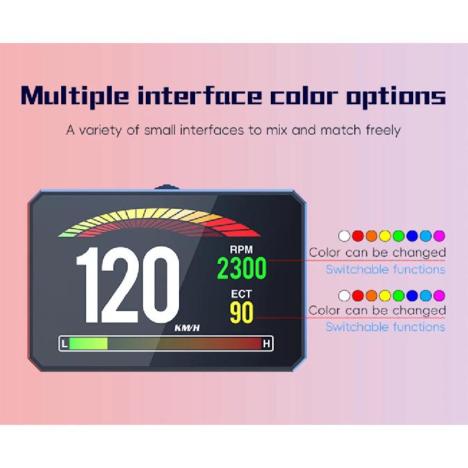 P16 LCD Gauge OBD2 Head Up Display Turbo Boost Oil Pressure Oil Temperature Fuel Consumption Car Speed Gauge