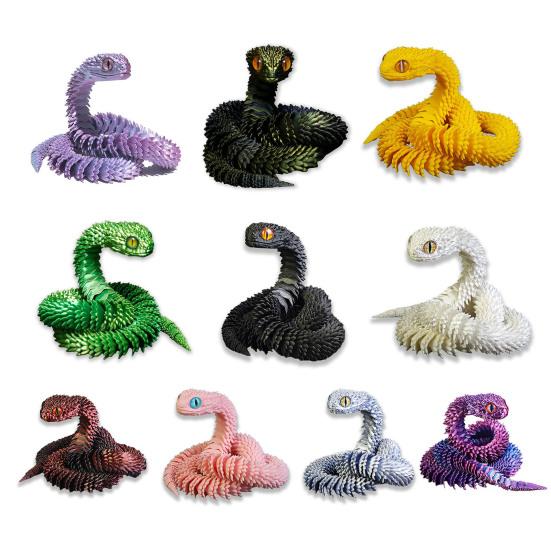 3D Printed Snake Figurine Movable Joints Snake Figure Articulated Animal Model Toy Home Office Bookshelf Desktop Decoration Ornament