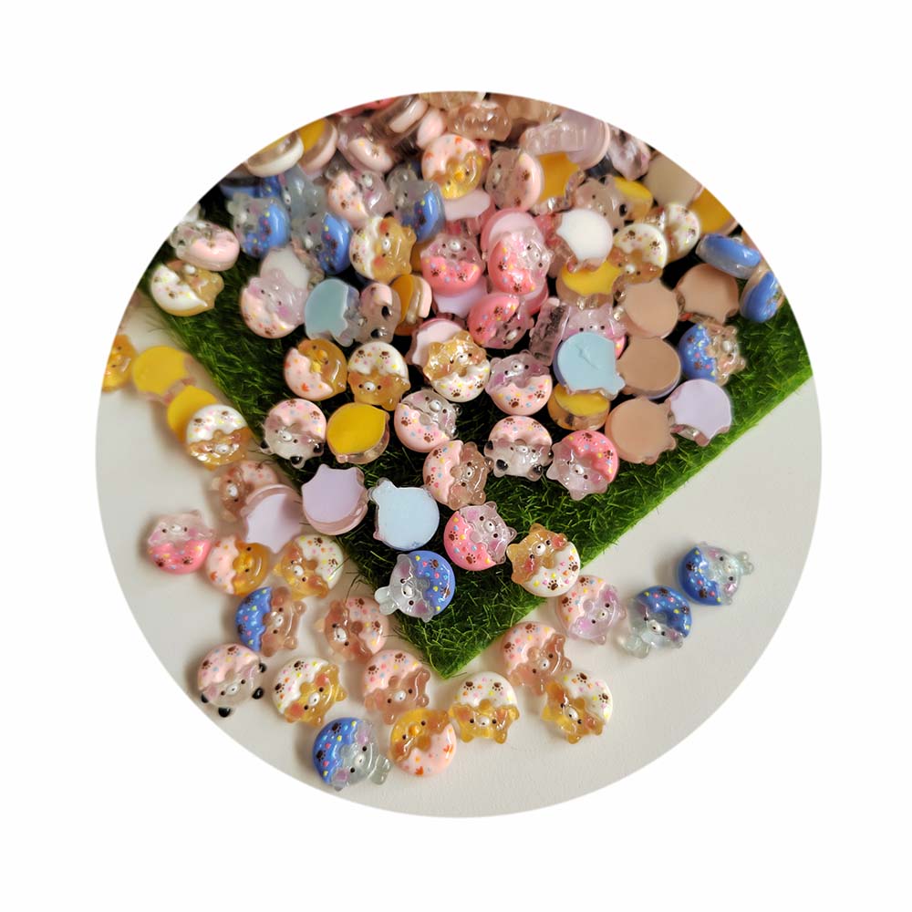 Hot Selling 100Pcs Assorted Cartoon Donut Slime Charms Flatback Cabochons Embellishments for Scrapbooking Phone Case DIY Crafts about13mm