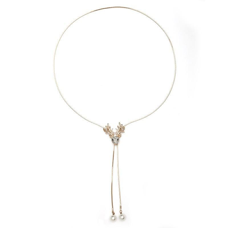 Retro Reindeer Rhinestone & Pearl Pendant Necklace - European & American Style