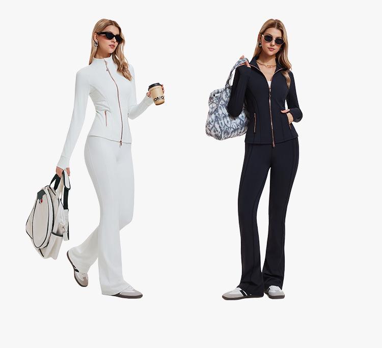 High Elasticity Women's Slim Fit Stand Collar Sports Jacket - Double Zipper Yoga & Running Wear