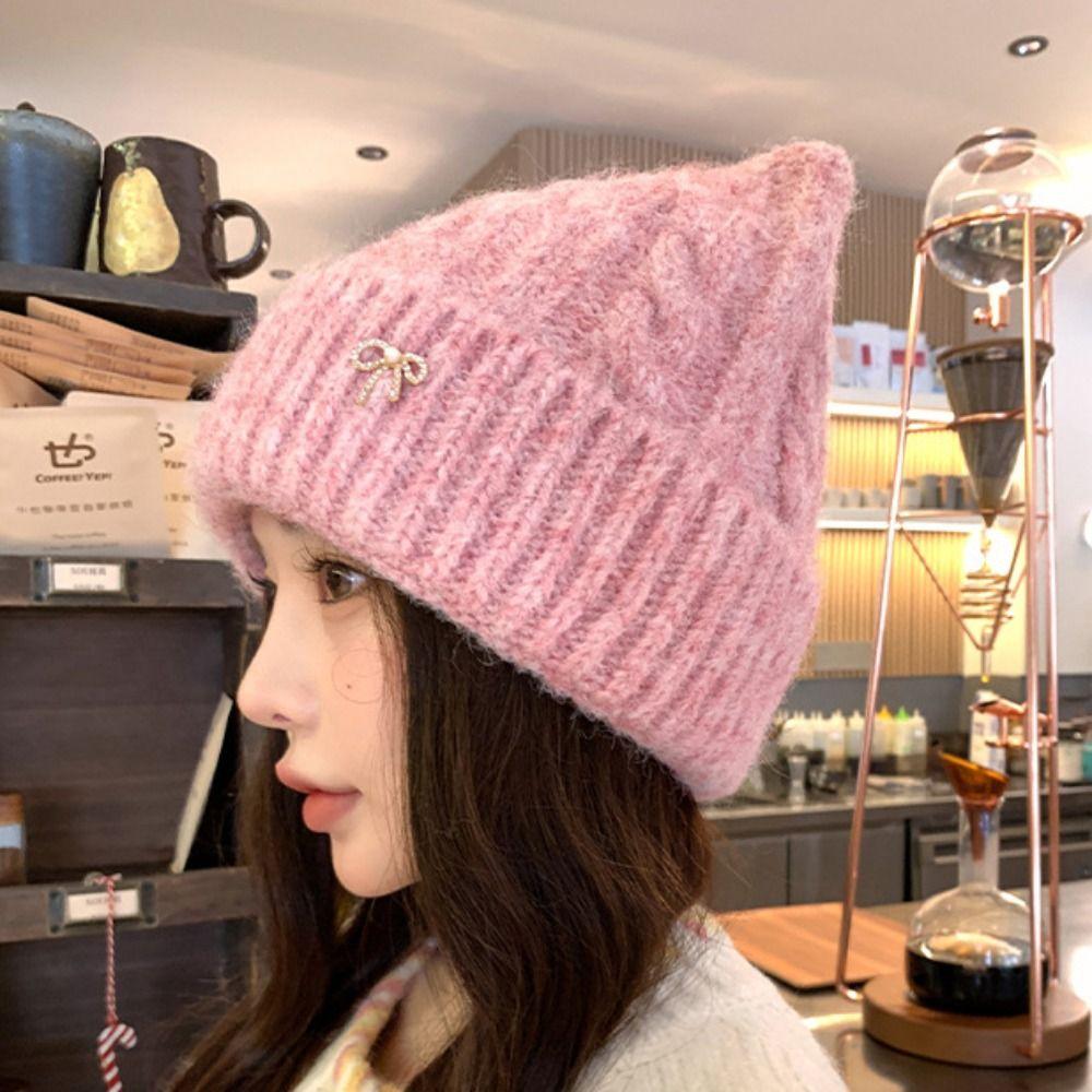 Solid Color Cat Ears Pullover Hat Japanese Style Women Beanie Hat Autumn Winter