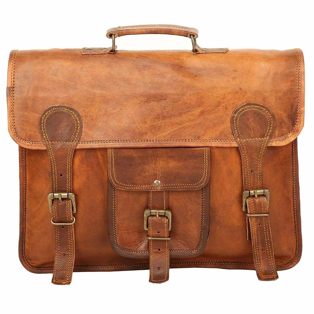 Gentlemen's Genuine Vintage Leather Messenger Shoulder Laptop Bag Briefcase