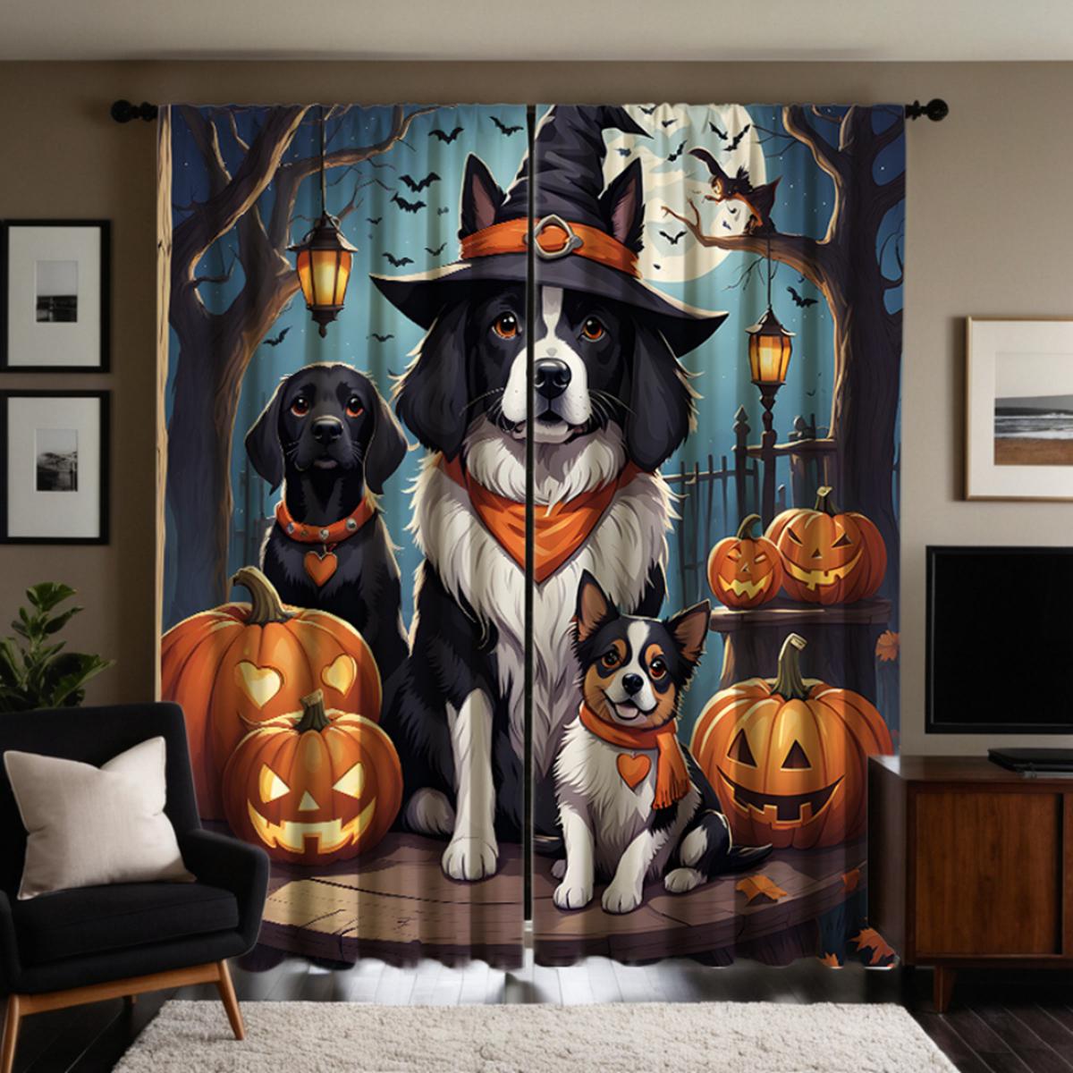 

Комплект из 2 предметов HD Хэллоуин Три собаки тыква декоративные шторы Black tie цифровая печать шторы Home Decor стиль декор Living W52H63inchW132H160cm