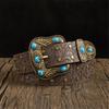 Western Engraved Leather Belt Adjustable Waistband Durable PU Material For Men Women