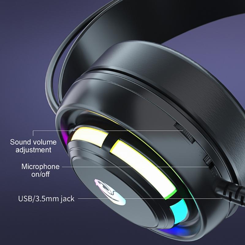 RGB Light Gaming Headset Surround Stereo Sound Earphone Soft Earmuffs Powerful Ergonomic Design Comfortable to Wear