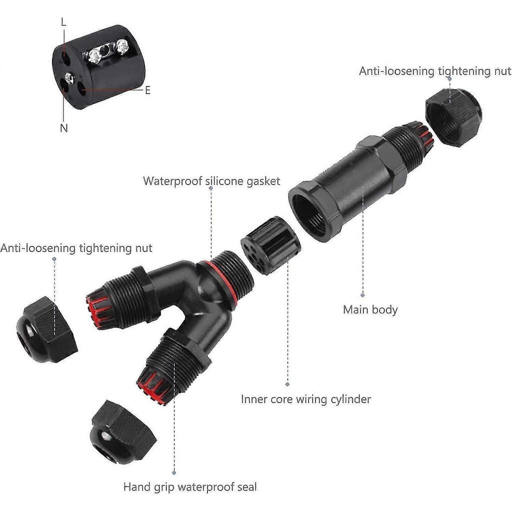 Pack of 2 Cable Waterproof IP68 3-Pin Y-Shape for Diameter 6-12 mm Outdoor Earth Cable Junction