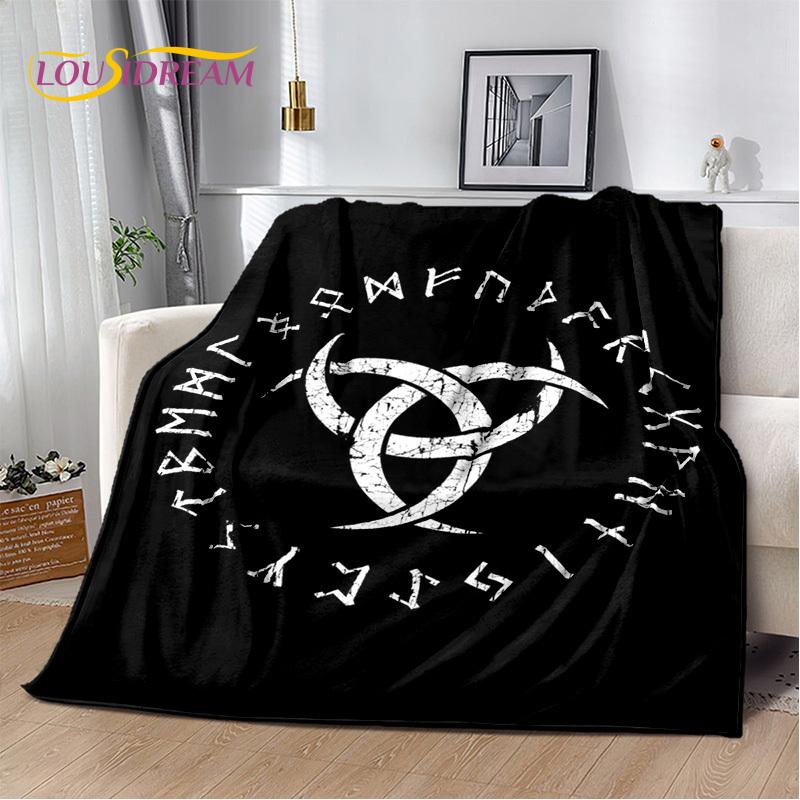 Nordic Mythology Viking Odin Valhalla Valknut Flannel Blanket Throw Blanket,Warm Blanket for Living Room Bedroom Beds Sofa Kids