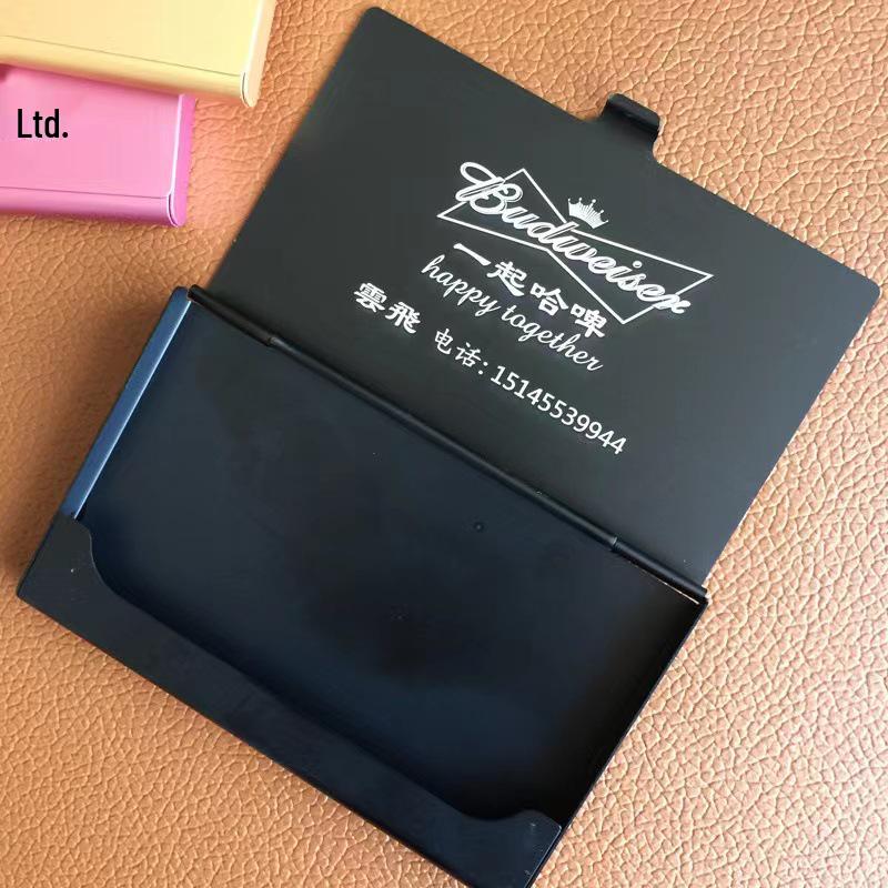 Available Aluminum Business Card Holder, Large Capacity, Portable & Unisex, Ideal for Exhibitions, Gifts, with Customizable Logo Options.