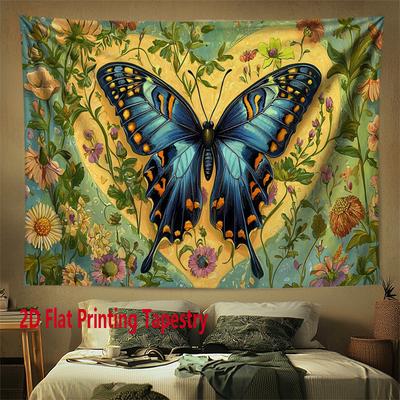 Butterfly and Flower Design Digital Printing Polyester Wall Tapestry Suitable for Use Living Rooms Bedrooms Offices Bars Party