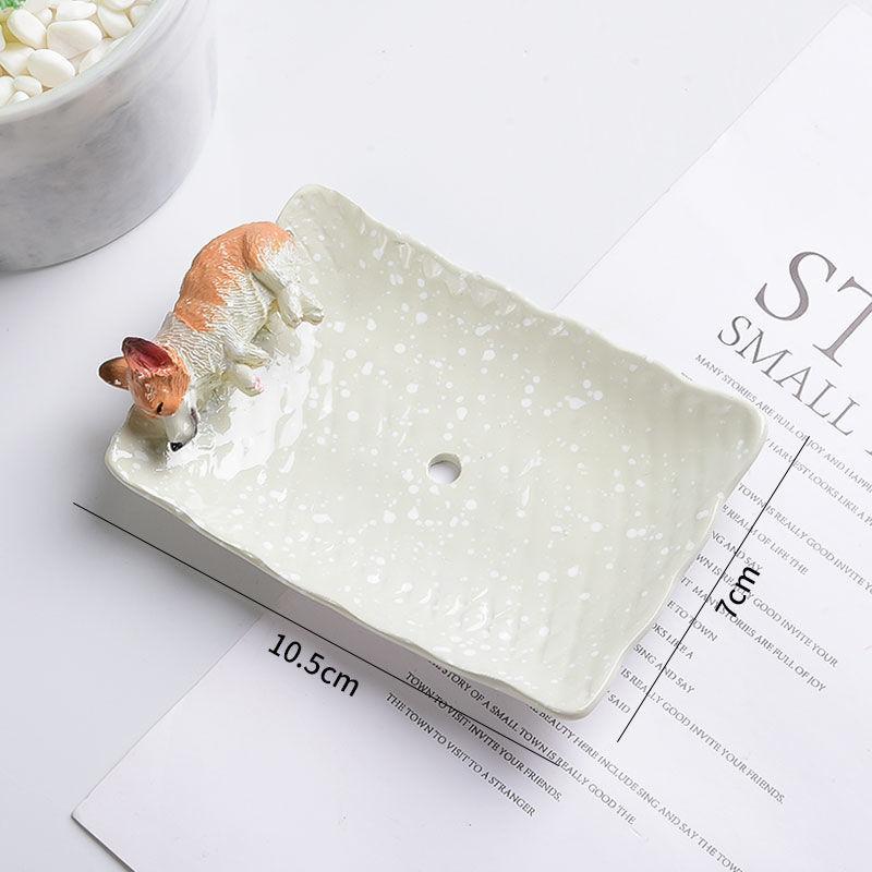 Creative Animal Teddy Dog Soap Dish, Resin Personalized Drain Soap Holder Bathroom Toilet Cute Cartoon Small Soap Box