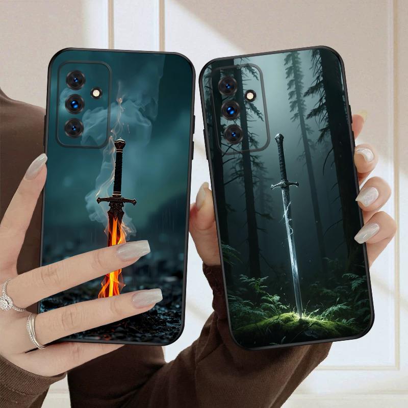 Ein Schwert mit Feuer Für Samsung S20FE S 21 22 23 FE 24 Plus 25 Ultra Galaxy M23 32 34 35 52 53 54 55 5G Silikon Weiche Handyhülle
