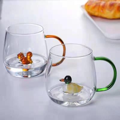 Ceașcă de sticlă creativă 3D cu animale/flori, cu mâner, cu un singur strat de borosilicată înaltă, ceașcă de cafea și lapte, drăguță, transparentă, de vară