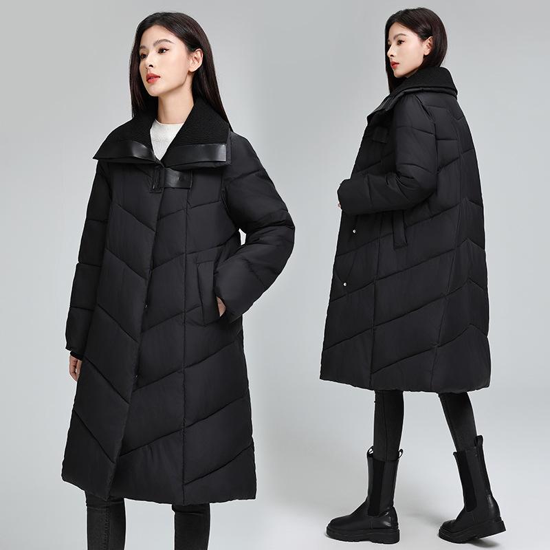 2025 winter new padded jacket mid-length plus-size cotton jacket women's cotton jacket fashionable thickened warm over-the-knee jacket