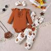 2022 Girls' Long Sleeve Top & Floral Overalls Three-Piece Set - Korean Spring/Autumn Style