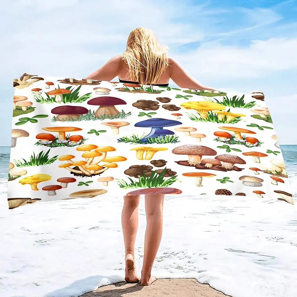 Microfiber Mushroom Beach Towel Wild Flowers Bath Towel Quick Dry Sand Free Hand Towels for Bathroom Travel Yoga Swim Hotel Spa