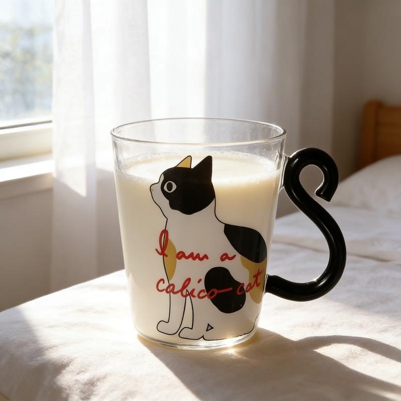 Transparent Single Layer Glass Cat Breakfast Mug Thick Handle Microwave Cute Student Home Milk Drink Cup