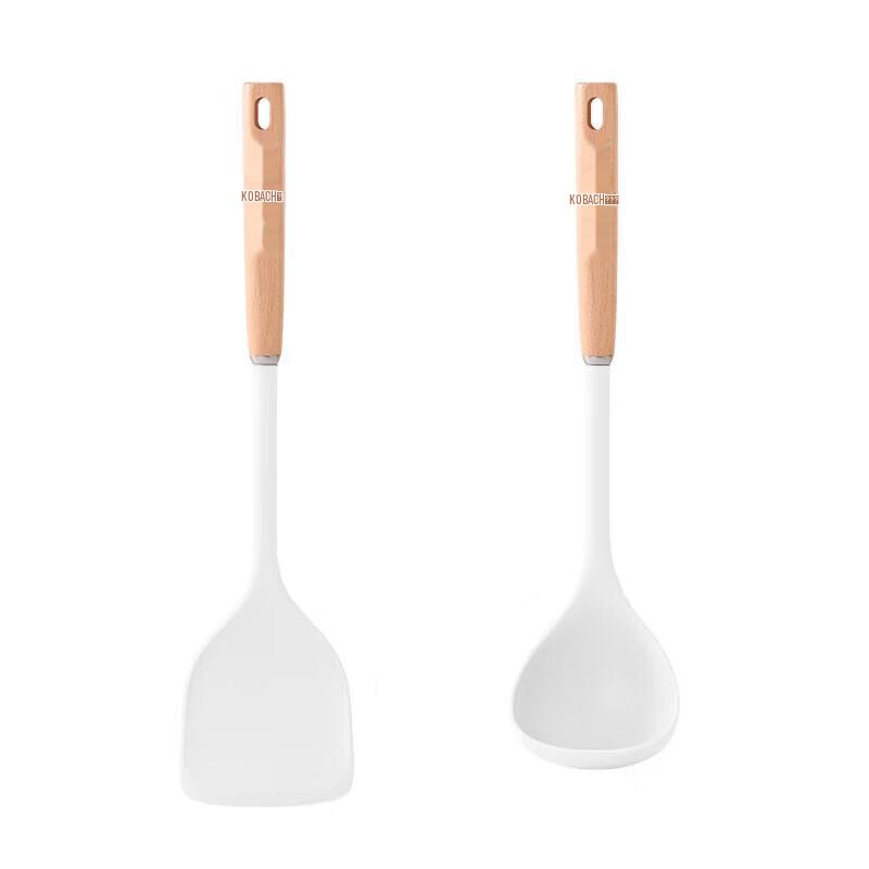 Kangbakh Silent Kitchen Beech Wood Handle Silicone Spoon & Spatula Set