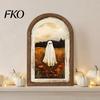 Rustic Ghost Table Centerpiece Arched Wall Decor, Cute Halloween Sign, Farmhouse Small Decorative Ornament Shelf Art for Mantel Living